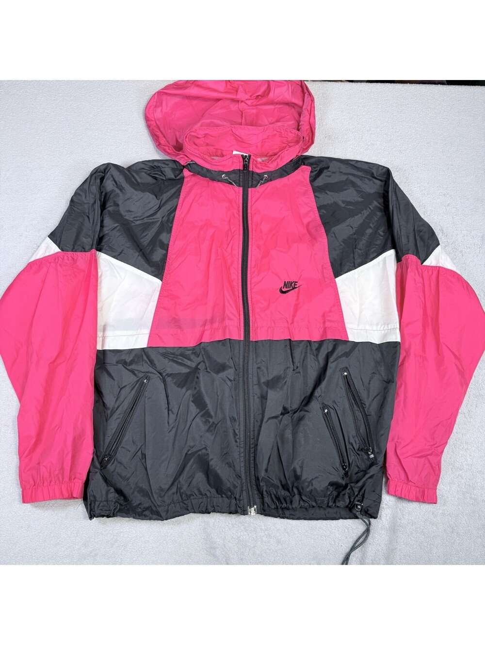 Vintage Nike Windbreaker Jacket Mens XL Multi Colorblock Logo Hooded Full Zip